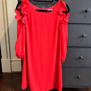 Red Long sleeve shoulder cut out dress